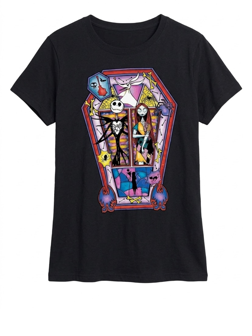 Disney The Nightmare Before Christmas Stained Glass Coffin T Shirt Black
